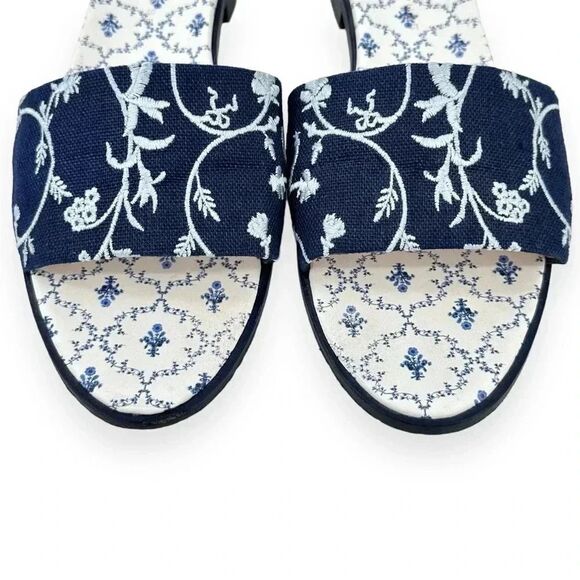 Hill House The City Slide in Navy Embroidery - Blue Floral Mule Sandals sz 41 - Picture 5 of 10